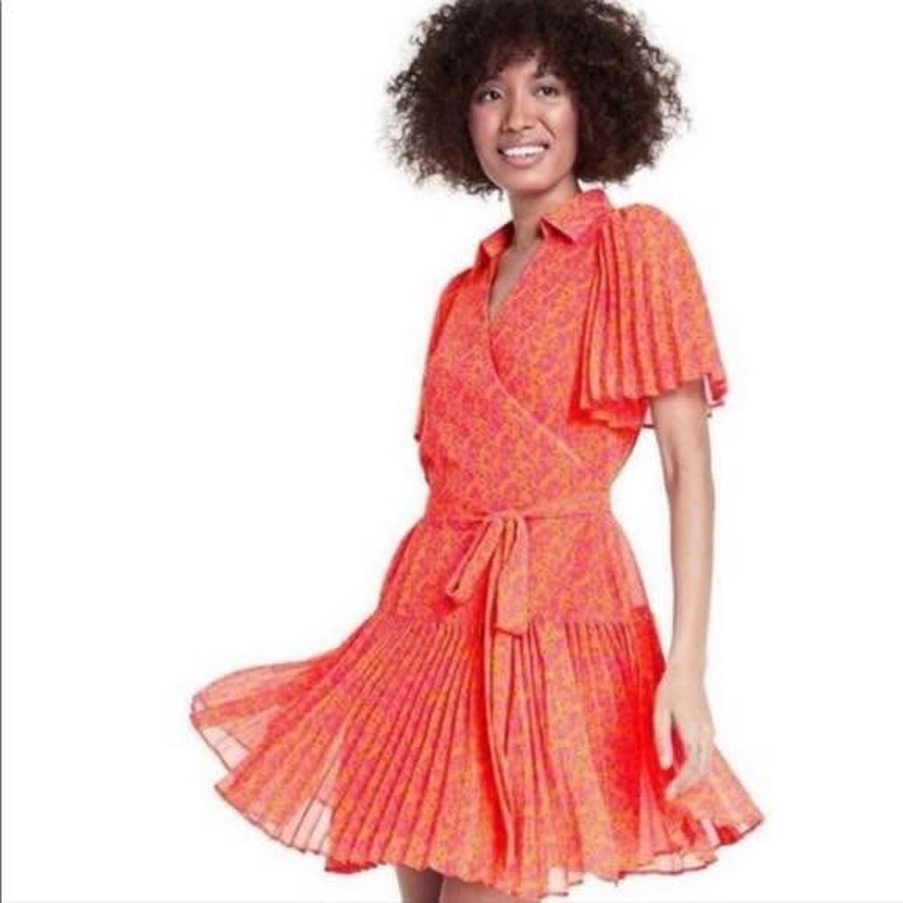ALEXIS for Target Women’s XXS Orange Floral Flutter Sleeve Pleated Wrap Dress